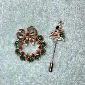 Vintage Christmas Wreath and Tree pin